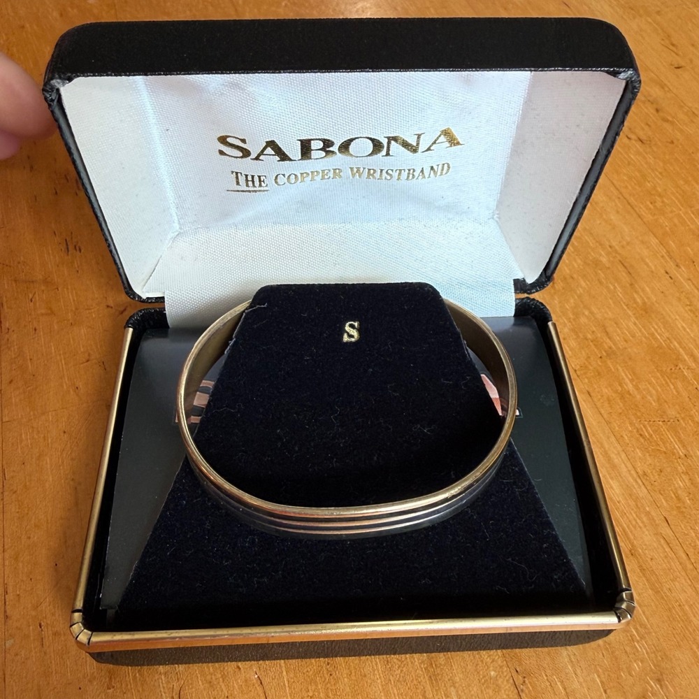 Sabona London Copper Wristband Cuff Bracelet Two Tone Silver Gold Made in USA